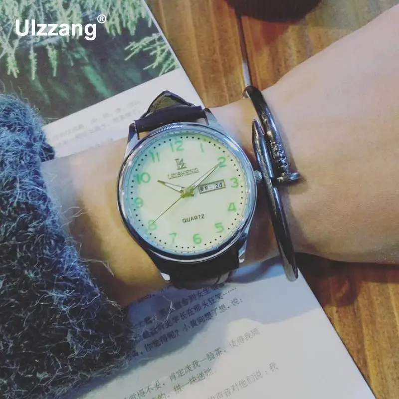 Черные модные 100% новое поступление кожаные Волшебные кварцевые наручные часы