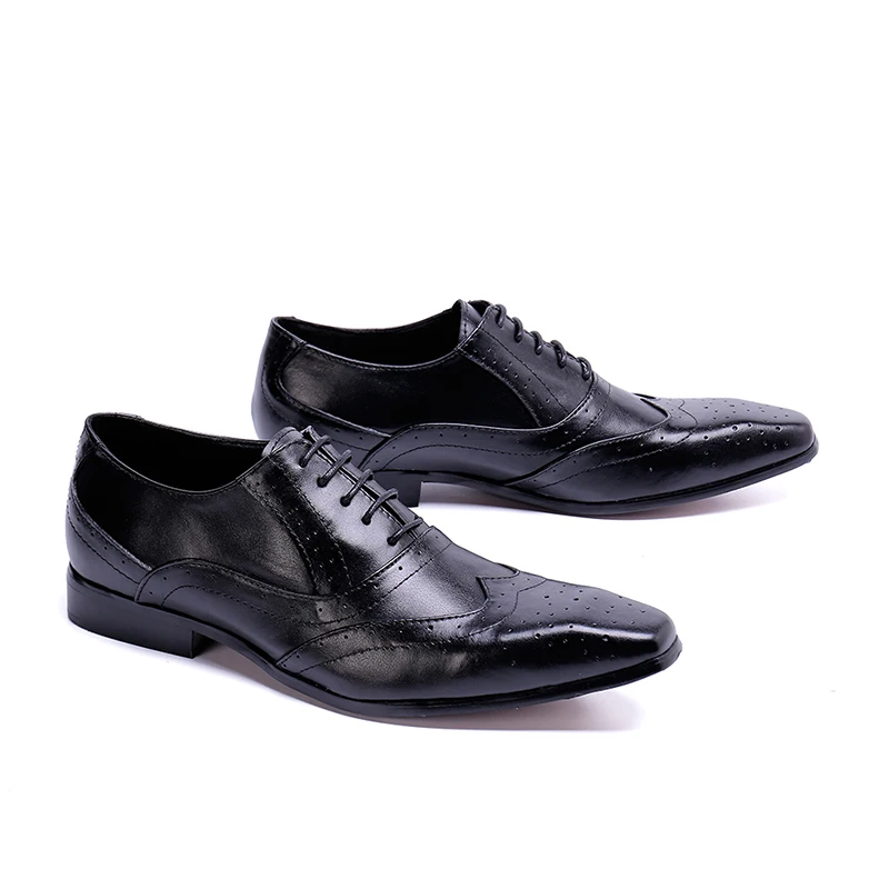 

B men square toe Bullock carved formal shoes hot selling lace-up oxford Genuine leather party Business shoes