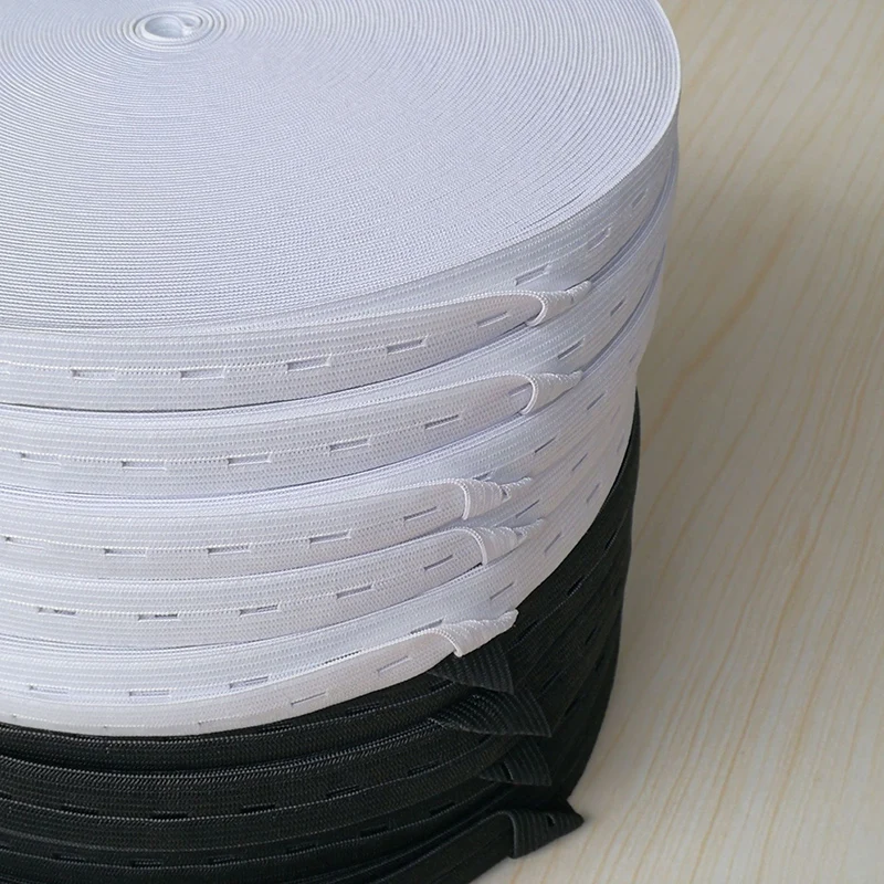 5 Meters 15/20/25MM Flat Elastic Band with Button Holes Elastic Band for DIY Garment Sewing Accessories White/Black Wire Webbing