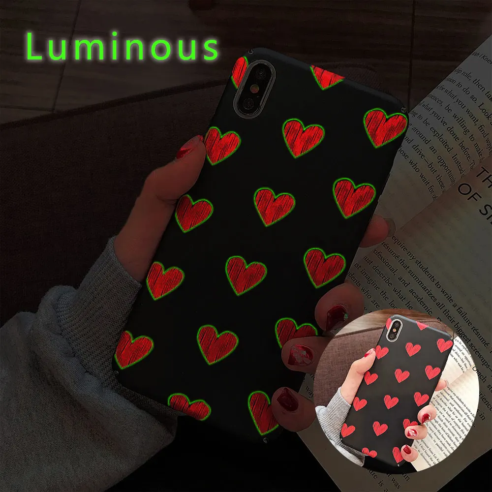 KISSCASE Cute Love Heart Luminous Case For iPhone X XS Max XR Hard PC Couple Fundas 7 8 6 6S/7 Plus Cover #4 |