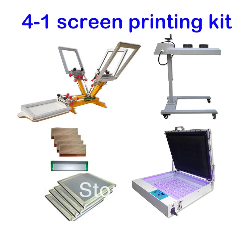 

Free shipping Micro Registration 4 Color 1 Station Screen Printing Kit Flash Dryer Vacuum UV Exposure Squeegee