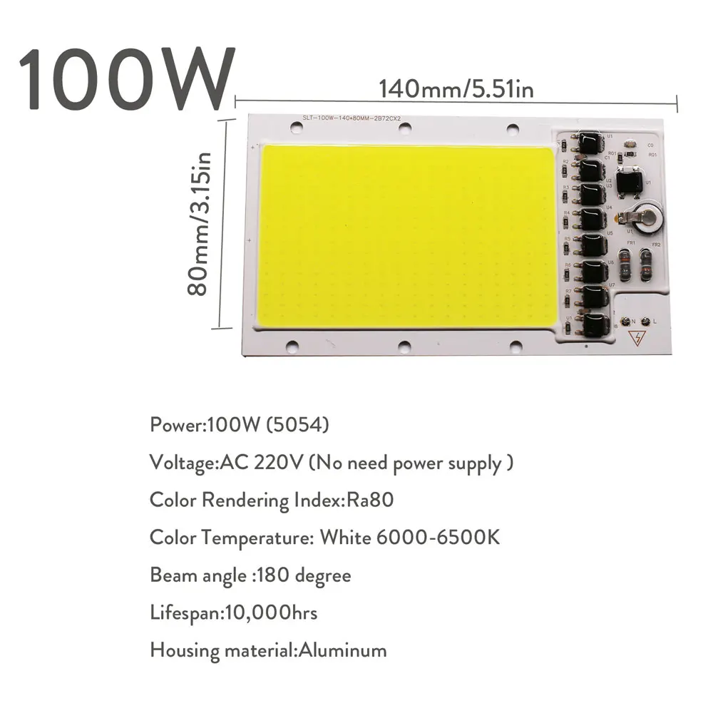 100W 20 Вт, 50 Вт, 100 Вт, 150 Вт, COB, умный IC светодиодный чип, шарик, лампа без необходимости, драйвер, холодный белый, высокая мощность, AC 220 В, для DIY, прожектор, прожектор - Испускаемый цвет: 100W