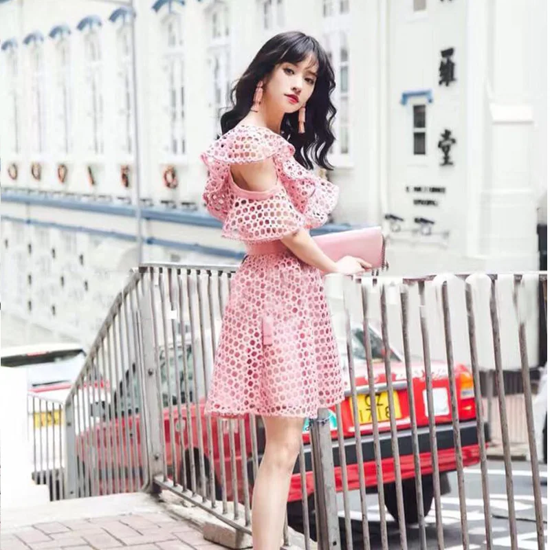 Новые пикантные кружевное платье детская одежда с косым воротником оборками