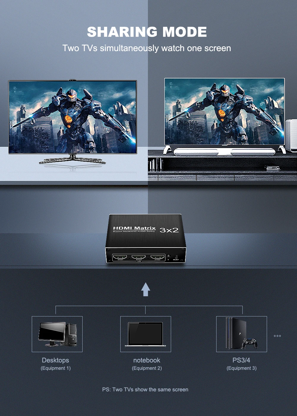 HDMI матрица 3 в 2 Выход HDMI переключатель 2,0 4k 60Hz HDR 3x2 аудио экстрактор ARC Dolby звук для xbox HDTV PS3 PS4 проектор