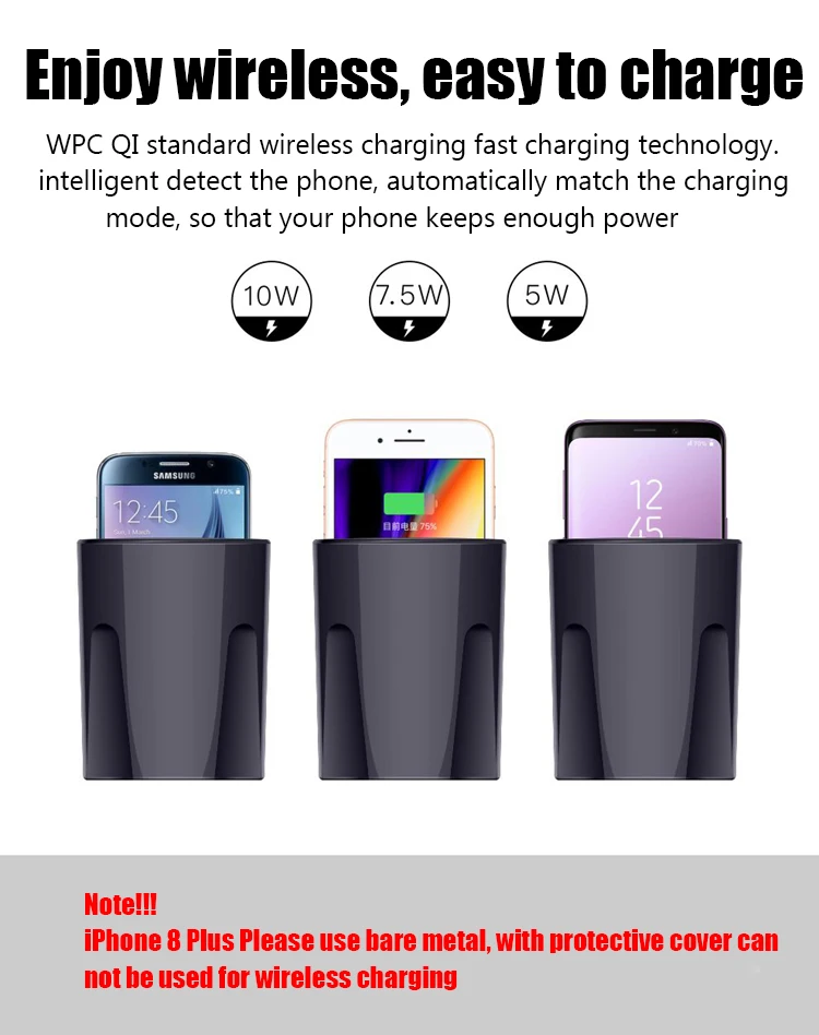 X9 автомобиль чашки Qi Беспроводной Зарядное устройство для iPhone 8 X Xs XR Xs Max для samsung Note9 S9 для huawei для Просо мобильный телефон Универсальный