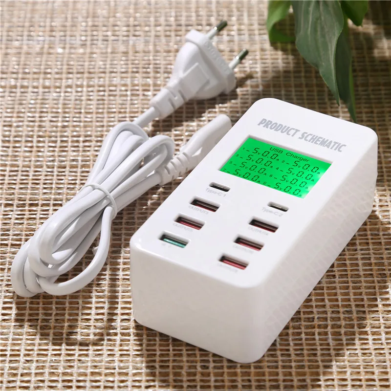 8 портов USB зарядное устройство 5V7A Quick Charge 3,0 USB-C type C lcd Показать зарядку для iPhone iPad samsung huawei Nexus источник питания