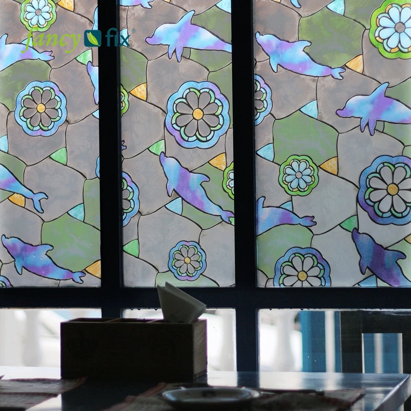 Необычная фиксация дельфина витражная плёнка на стекла окна конфиденциальность