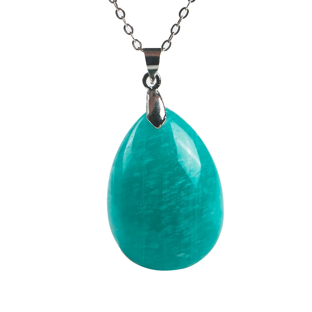 

Natural Green Amazonite Pendant Necklace Jewelry For Woman Men Gift Stone 28x19x8mm Beads Crystal Gemstone Silver Chains AAAAA