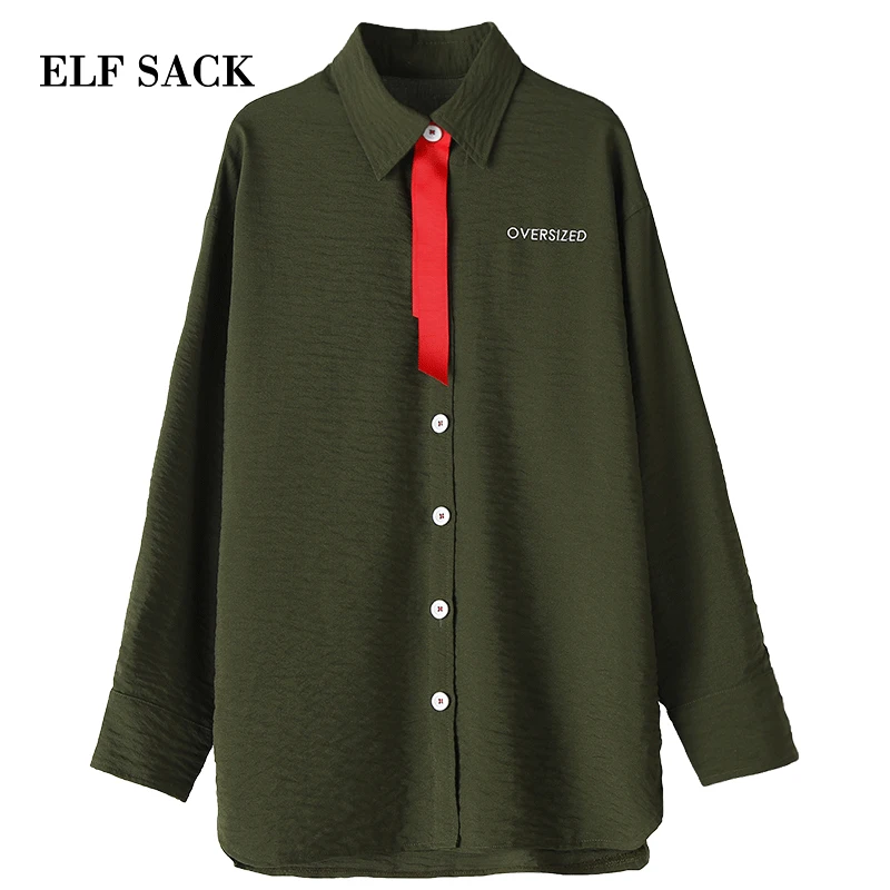 ELFSACK Стильная летняя женская хлопковая уличная Однотонная рубашка с вышивкой