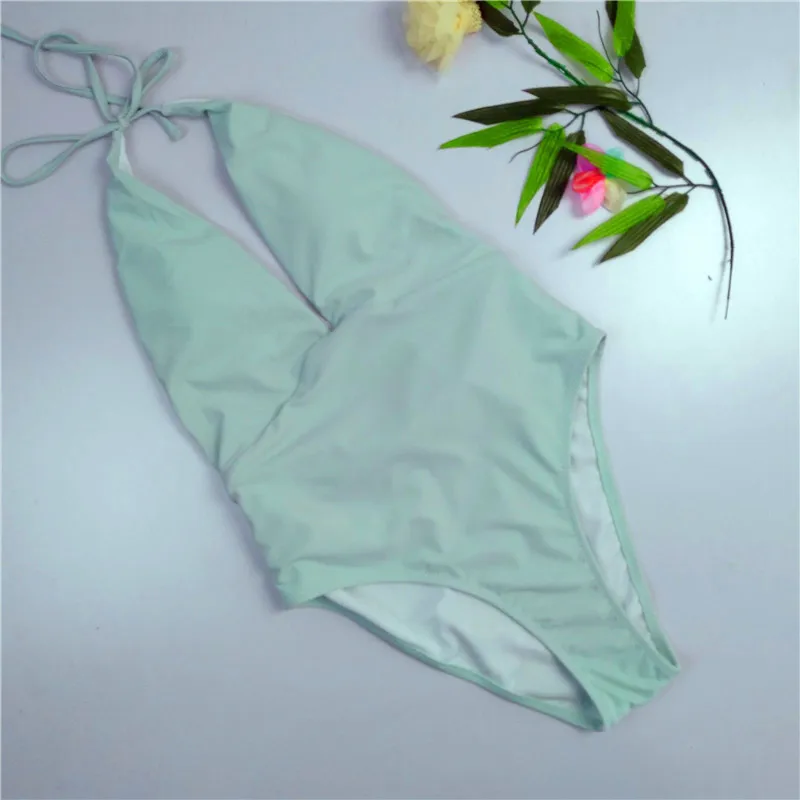 2018 New Woman Scoop-Back Swimsuits 1 One Piece Push Up Tie Waist Swimwear Solid Plus Size Swimsuit Female Monokini Bikini | Спорт и