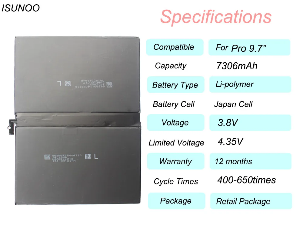 ISUNOO 7306mAh 0 цикл литий ионные аккумуляторы для iPad Pro 9 7 дюймов подходит A1664 Замена