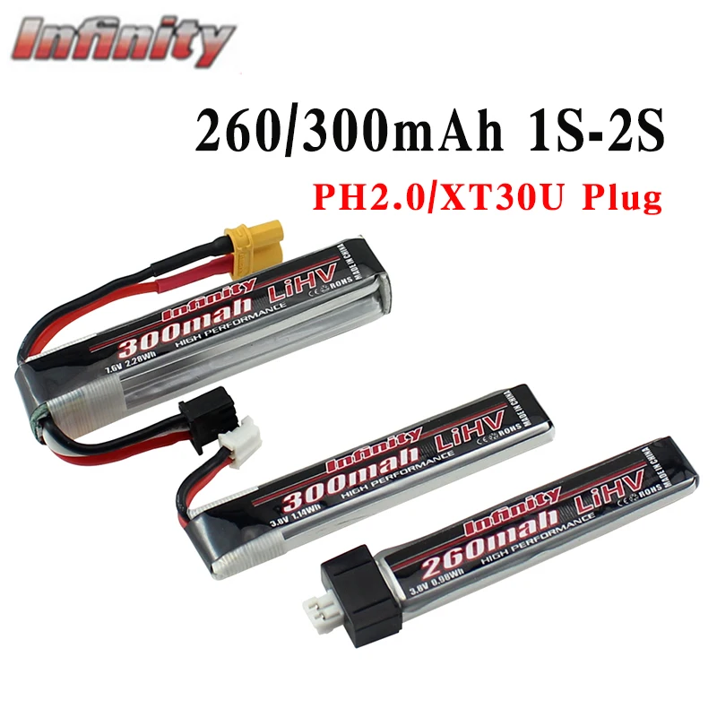 5 шт. аккумулятор Infinity 260/300mAh 3,8 V 7,6 V 1S 2S FPV с разъемом PH2.0/XT30U для внутреннего гоночного дрона