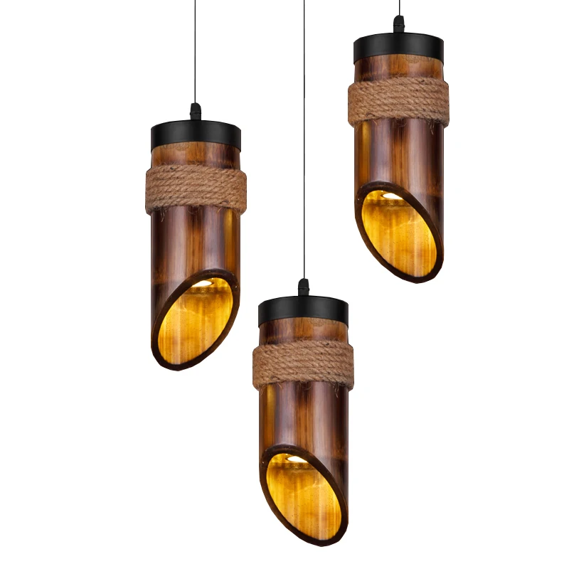 Новые китайские бамбуковые светодиодные подвесные светильники японская кухня