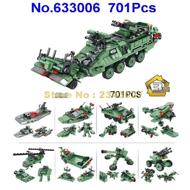 633006 701 шт. 8 в 1 25 типов бронеавтомобиля Stryker военный вертолет ховеркрат посадка