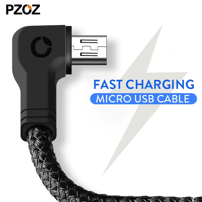 Кабель micro usb PZOZ 90 градусов нейлоновый шнур для быстрой зарядки и синхронизации