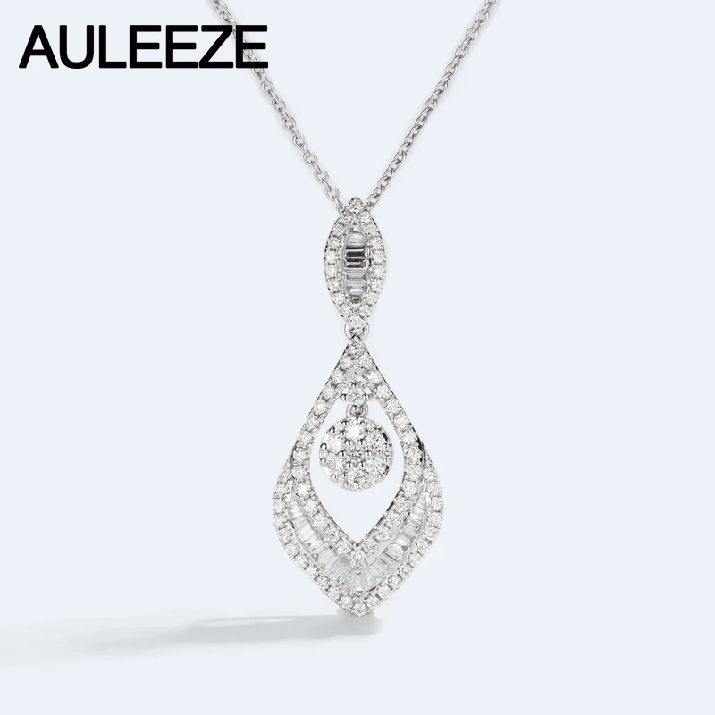 AULEEZE роскошное 0 89 cttw Настоящее бриллиантовое ожерелье 18K белое золото изумруд с