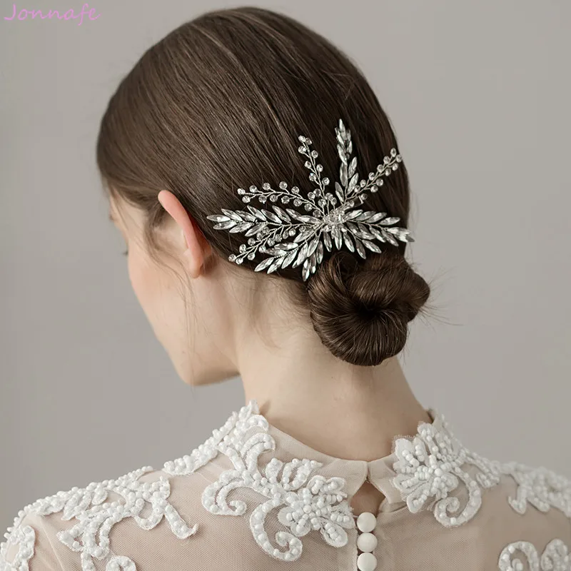 Jonnafe Fashion Silver Color Rhinestone Women Barrettes Bridal Hair Clip Comb Handmade Jewelry For Wedding Prom | Украшения и