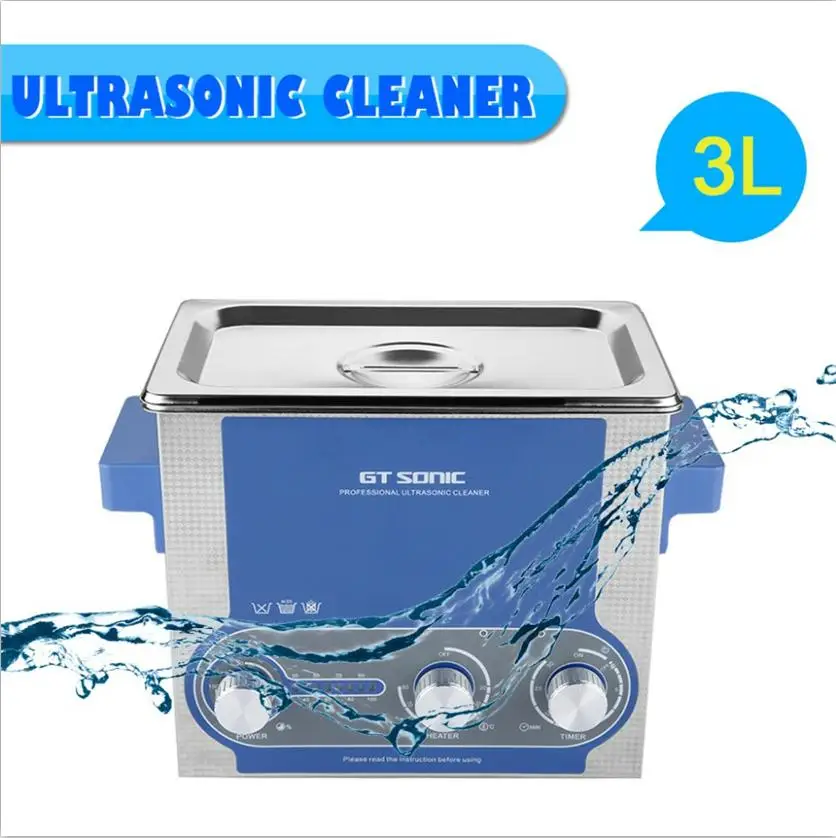 Blue GT sonic P3 Ultra sonic очиститель, 3л нагреватель, таймер, регулируемая мощность, нержавеющая емкость для ванны, ультра звуковая ванна для чистки ювелирных изделий, корзины - Цвет: Blue
