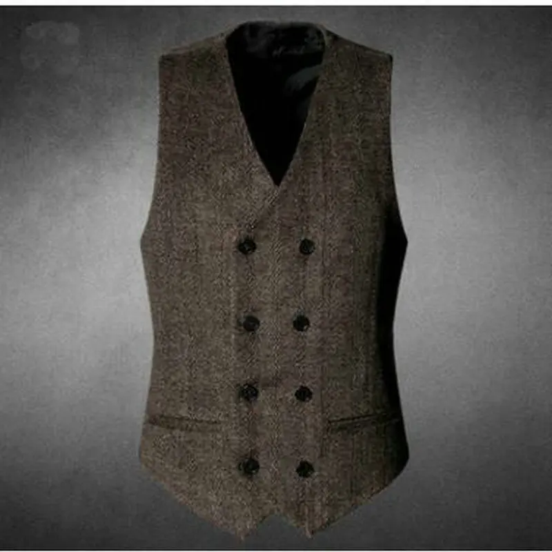 Mens Double Breasted Vest Men Dress Suit Formal Grey Gilet Slim Business Jacket Tops homme 2019 spring | Мужская одежда