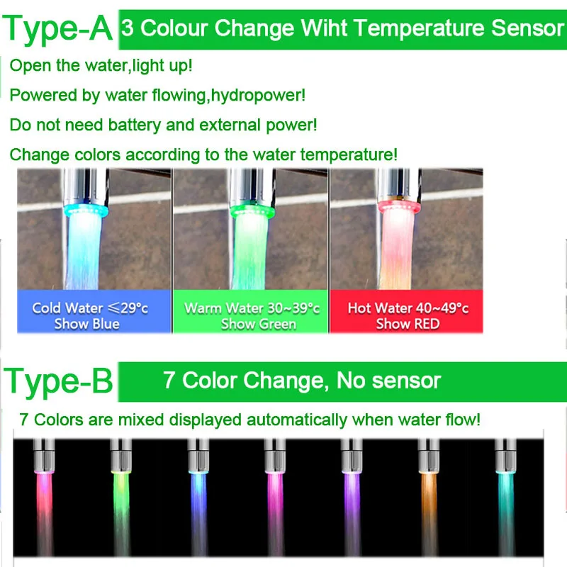 LED Faucet Light Temperature Sensor Intelligent Recognition Different Temperation Color Water Tap Shower | Лампы и освещение