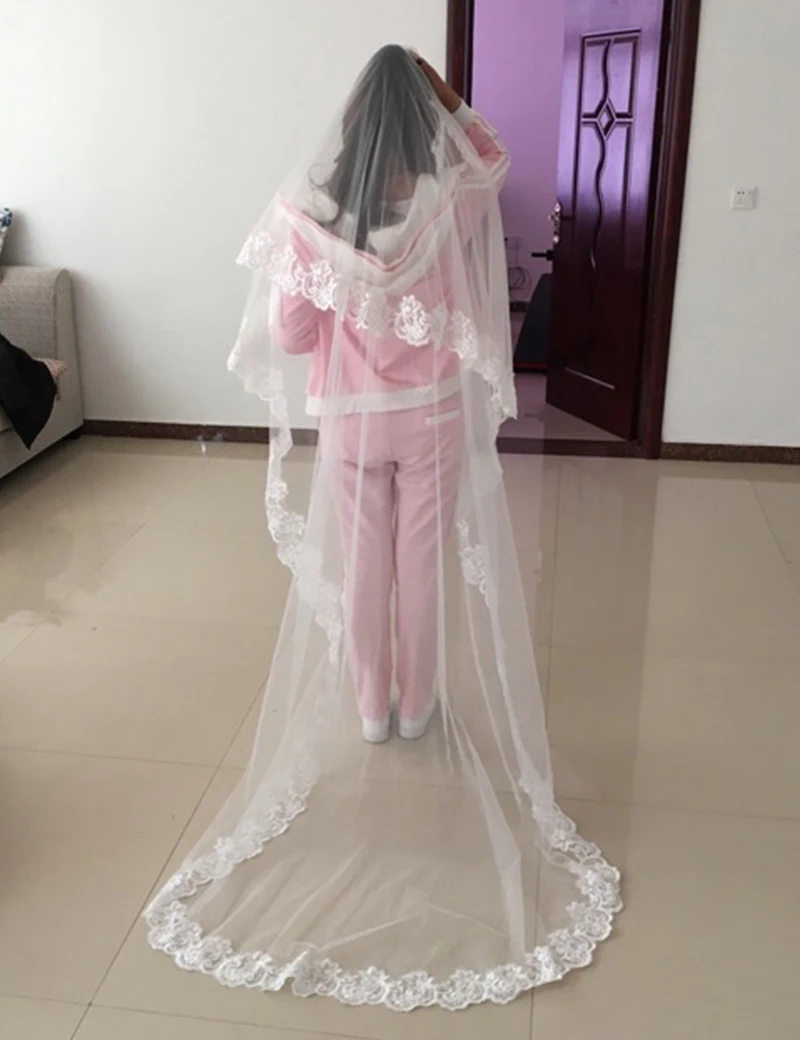 Свадебная вуаль оптовая продажа Соборная 3 м кружево цвета слоновой кости