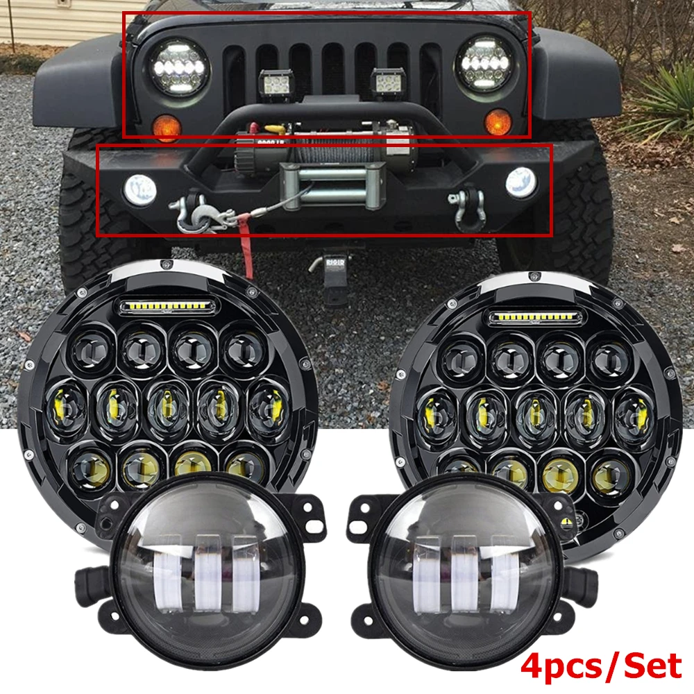 Аксессуары для Jeep JK Wrangler светодиодные фары 7 дюймов 75 Вт белые ДХО с 4 дюймовым