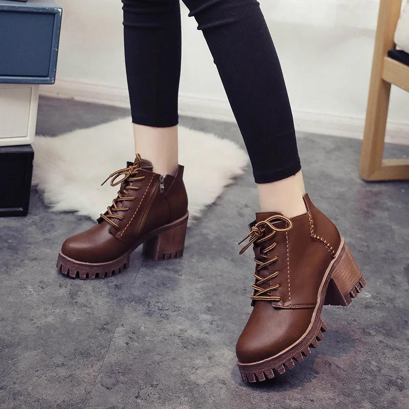 Модные женские ботильоны на молнии в стиле ретро однотонные Винтажные ботинки