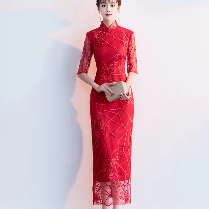 Платье для свадебного гостя платье с вышивкой в китайском стиле Qipao Ципао