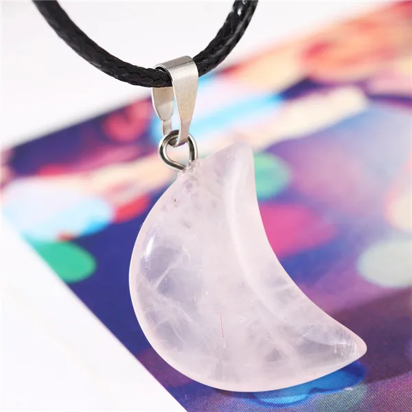 Женская цепочка из искусственной кожи ожерелье в форме Луны с розовым кристаллом