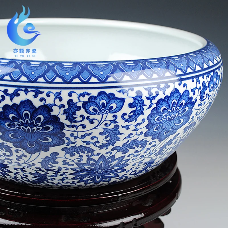 Blue and white porcelain jingdezhen ceramics shallow daikin aquarium tortoise narcissus flower pot furnishing large cylinder | Дом и сад