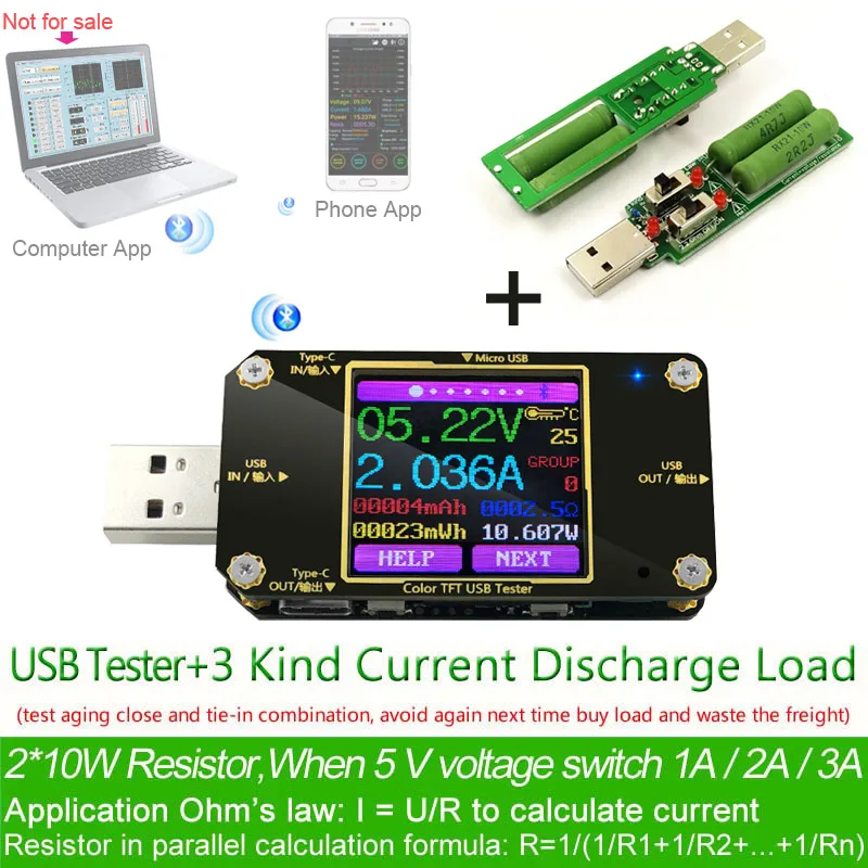 TFT цветной USB Type c тестер беспроводной Bluetooth DC цифровой вольтметр измеритель тока