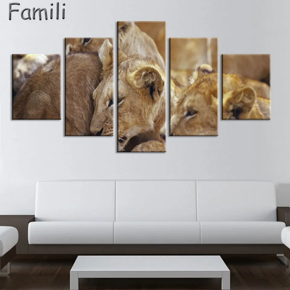 5 панелей Холст Картина животное лев картина Moder украшение дома для гостиной