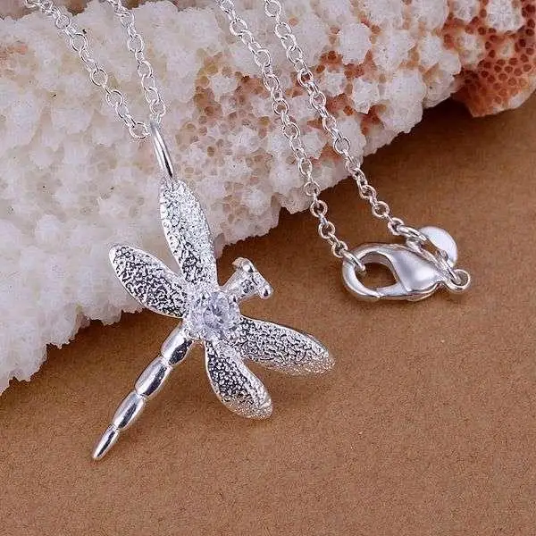 P011 fashion jewelry chains necklace 925 silver pendant Inlaid stone dragonfly | Украшения и аксессуары