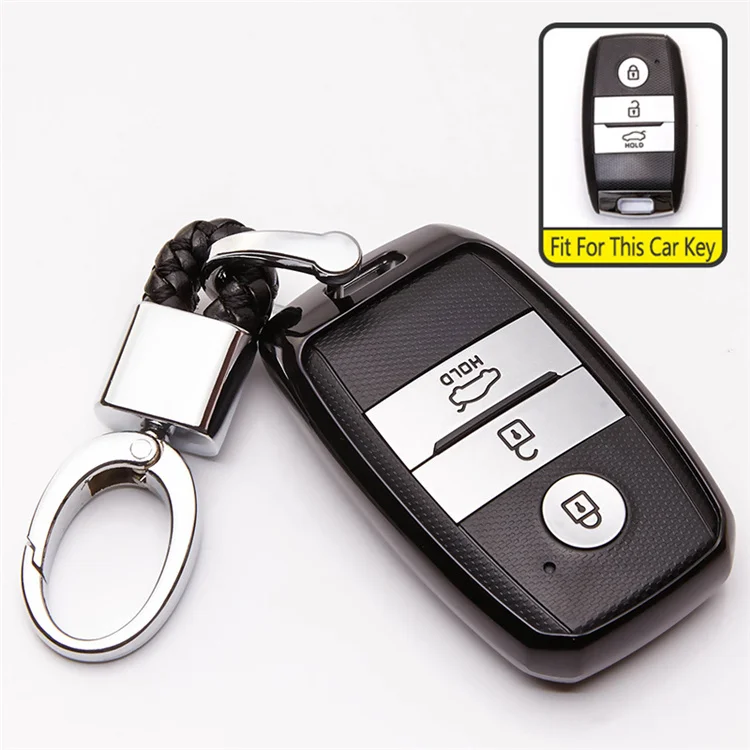 Чехол для ключей автомобиля из ТПУ для Kia Rio 3 K2 Ceed Cerato K3 Sportage 4 Picanto K5 Optima Sorento Forte Stinger брелок для ключей - Название цвета: Black With Keyring