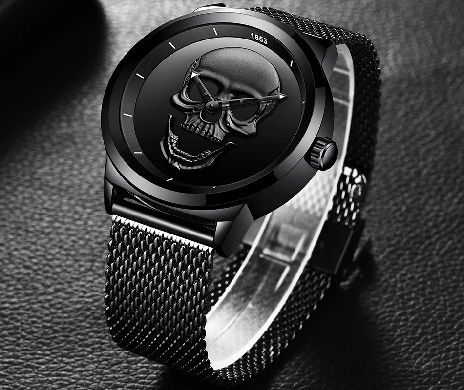 Cool Punk 3D Skull Men Watch Brand LIGE Luxury Steel Gold Black Vintage Quartz Male Watches sport clock Relogio Masculino