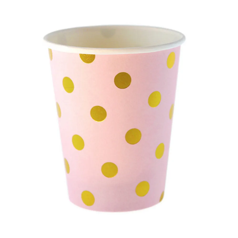 Gold Dot Pink Disposable Paper Tableware Sets Plates Cups Utensils Gift Bags Plate Wedding Birthday Party Decor | Дом и сад