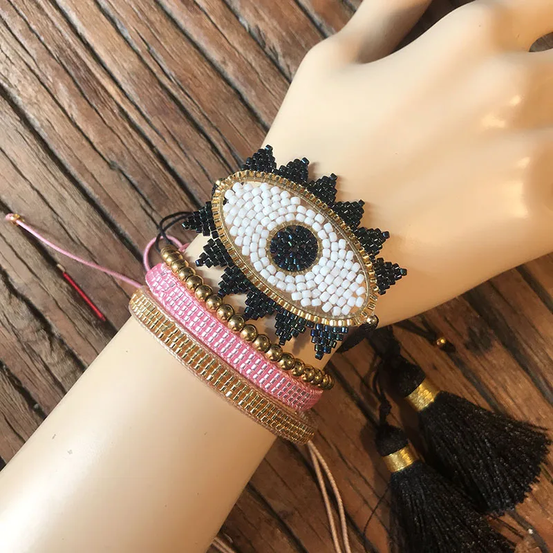 

Rttooas Fashion Women Jewelry Bracelet Accessories Boho MIYUKI Beads Handmade Evil Eye Summer Bracelet Girls Gift
