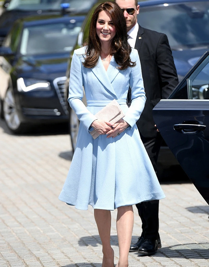 Женское Плиссированное пальто Kate Middleton с длинным рукавом и отложным воротником
