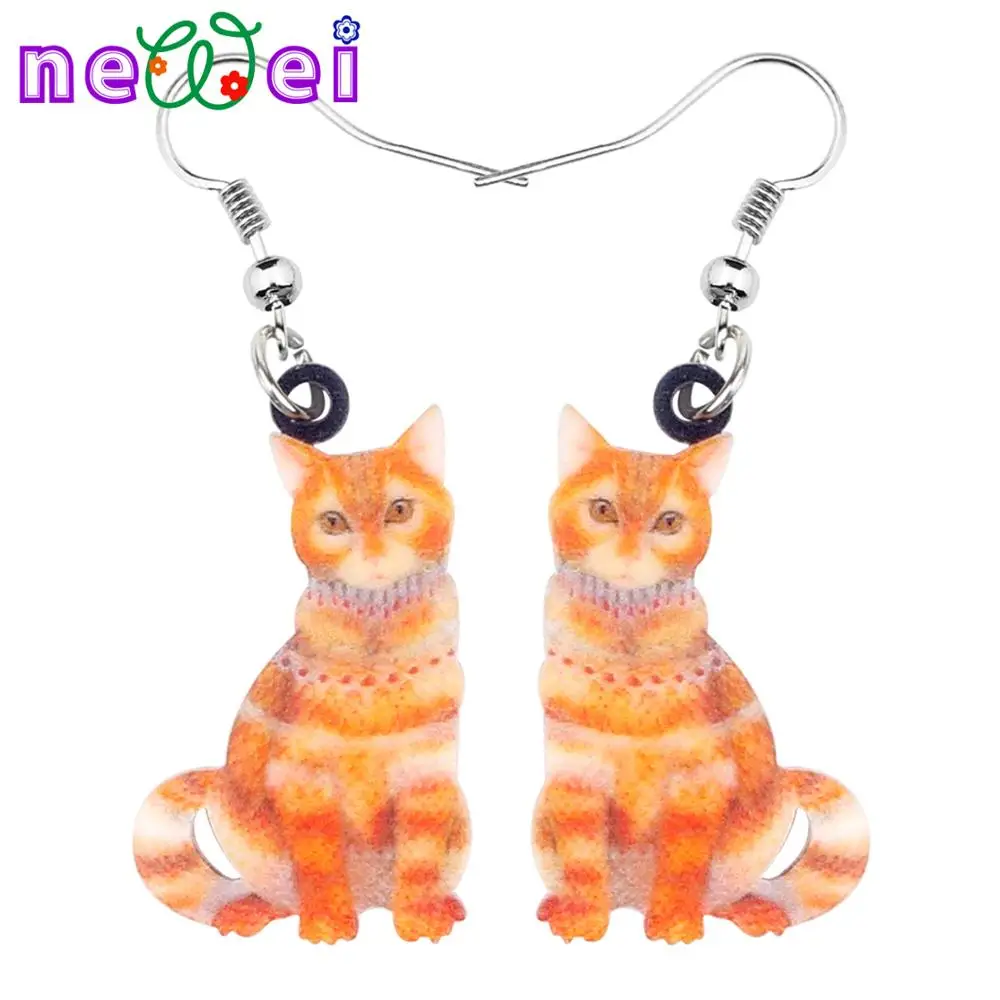 Женские акриловые серьги newei красивые с изображением кота из органзы