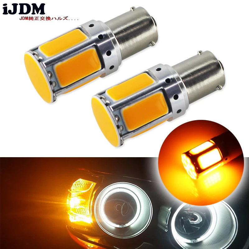 4pcs No Resistor Required Amber Yellow COB LED BAU15S 7507 PY21W 1156PY LED Bulbs For Front Turn Signal Lights(No Hyper Flash)