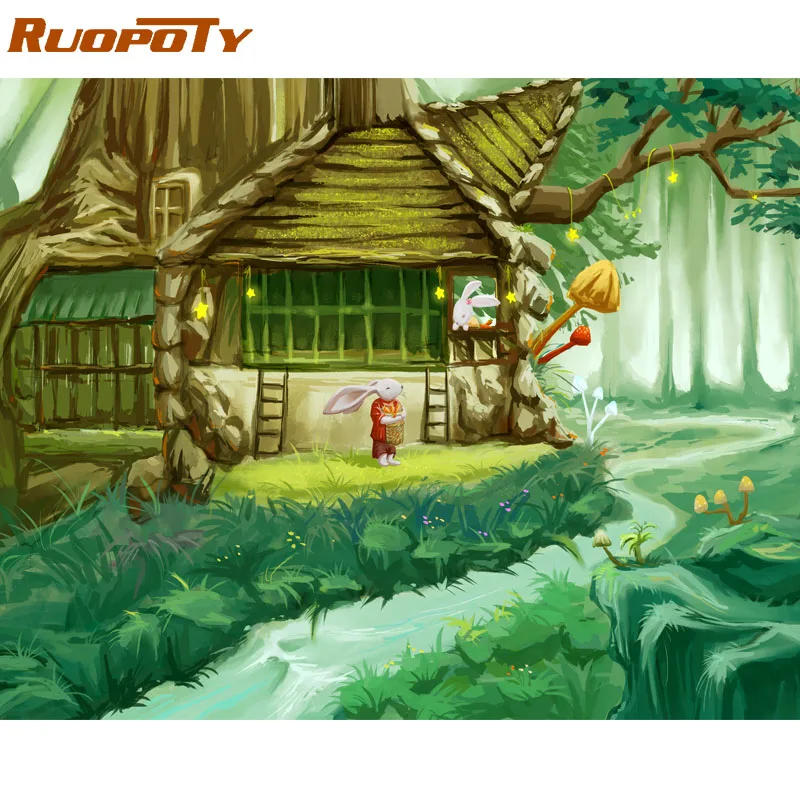 RUOPOTY рамка лес замок DIY Рисование по номерам пейзаж современное настенное