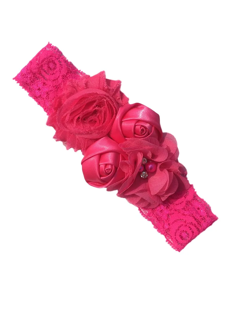 15 hot pink Детская повязка на голову, розовая лента для волос, шифоновое с цветочным кружевом эластичный со стразами повязки на голову для новорожденных, Детские аксессуары для волос для девочек, 18 цветов - Цвет: 15 hot pink