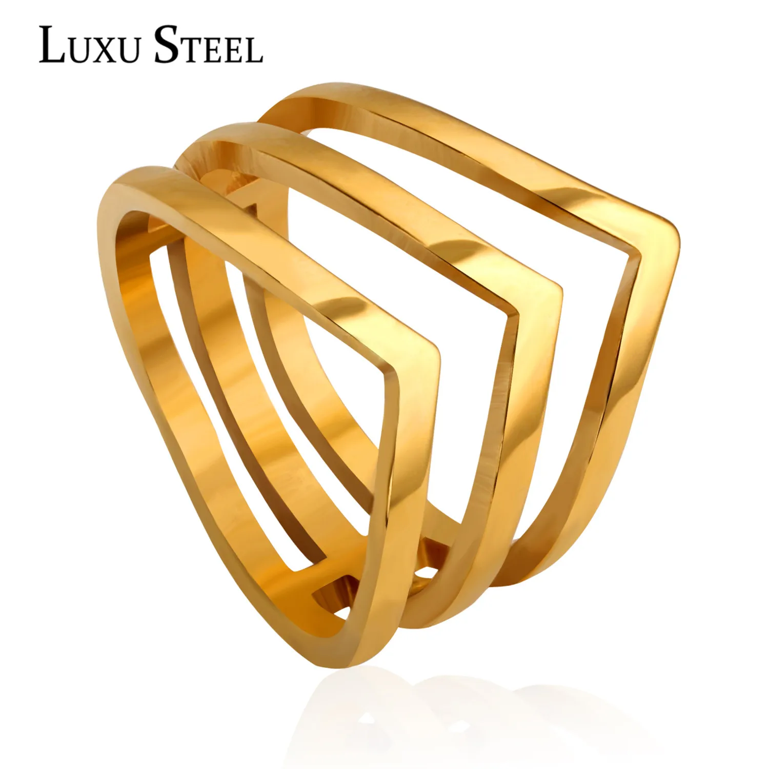 Многослойные Полые Кольца LUXUSTEEL для женщин/девушек из нержавеющей стали золотого