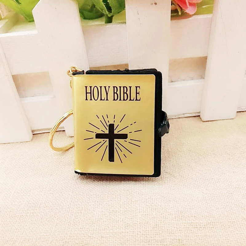 Qevila Jewe Mini English HOLY BIBLE Keychains Religious Christian Jesus Cross Keyrings Women Bag Gift Souvenirs Prayer God Bless | Украшения