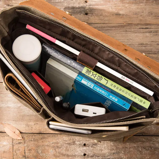 Vintage Leather + Canvas men briefcase Business bag Portfolio men office bag male canvas briefcase attache case document tote