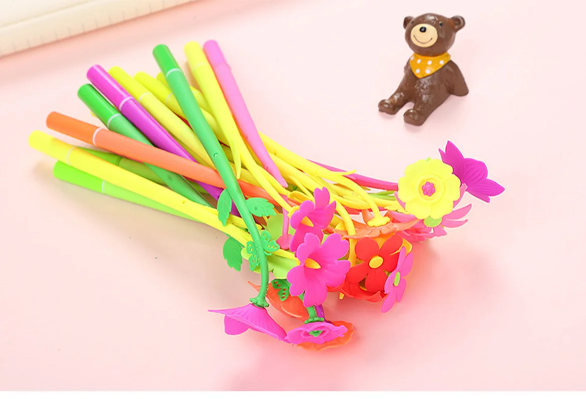 36 Pcs Creative Simulation Plastic Flower Soft Glue Neutral Cartoon  Stationery Cute School Pens Office Supplies Wholesale