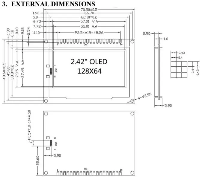 2,42 дюйма 20P SPI желтый/белый/зеленый/синий oled-модуль SSD1309 Привод IC 128*64 Параллельный/iec интерфейс