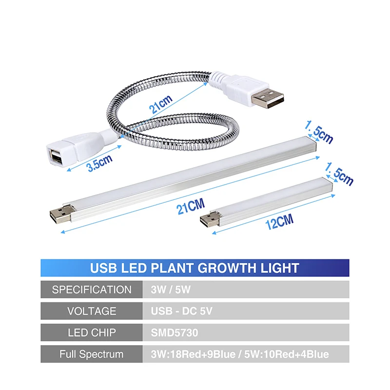 Светодиодная лампа полного спектра для выращивания растений гибкая USB 3W14LED s 5W27 5 в