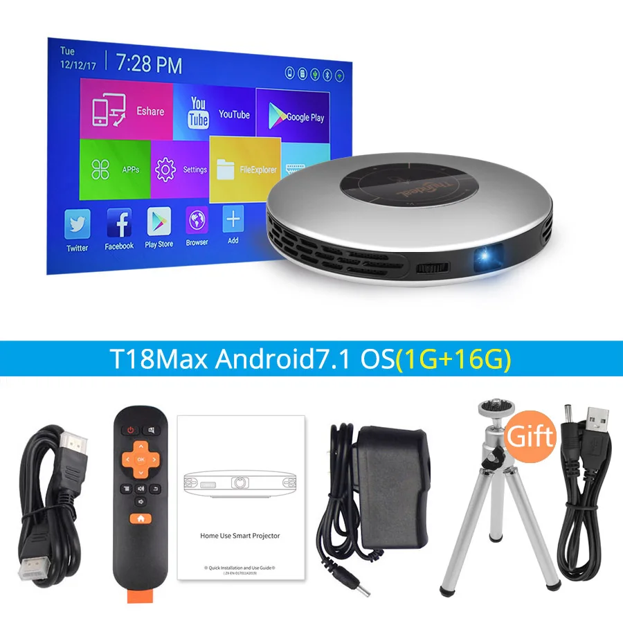 T18 Max 1G 16G ThundeaL DLP проектор T18 Max WiFi Android 7,0 Pico Карманный HDMI для 4K 2K 16G 32G Мини СВЕТОДИОДНЫЙ Proyector 3D T18MAX портативный видеопроектор - Цвет: T18 Max 1G 16G