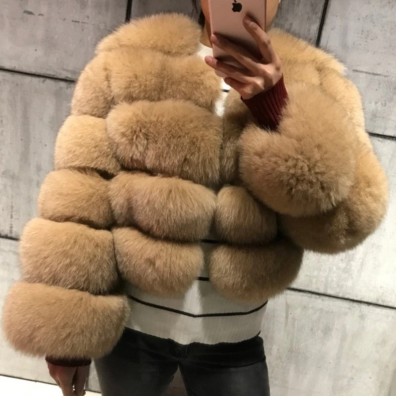 FURSARCAR New Fashion Natural Real Blue Fox Fur Women Natural Genuine Fur Jackets Coats Female 5 Row Short Outerwear Girls